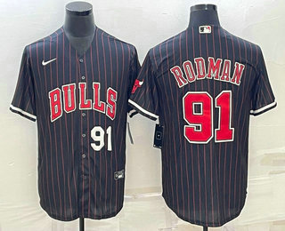 Men%27s Chicago Bulls #91 Dennis Rodman Number Black With Patch Cool Base Stitched Baseball Jerseys->dallas mavericks->NBA Jersey